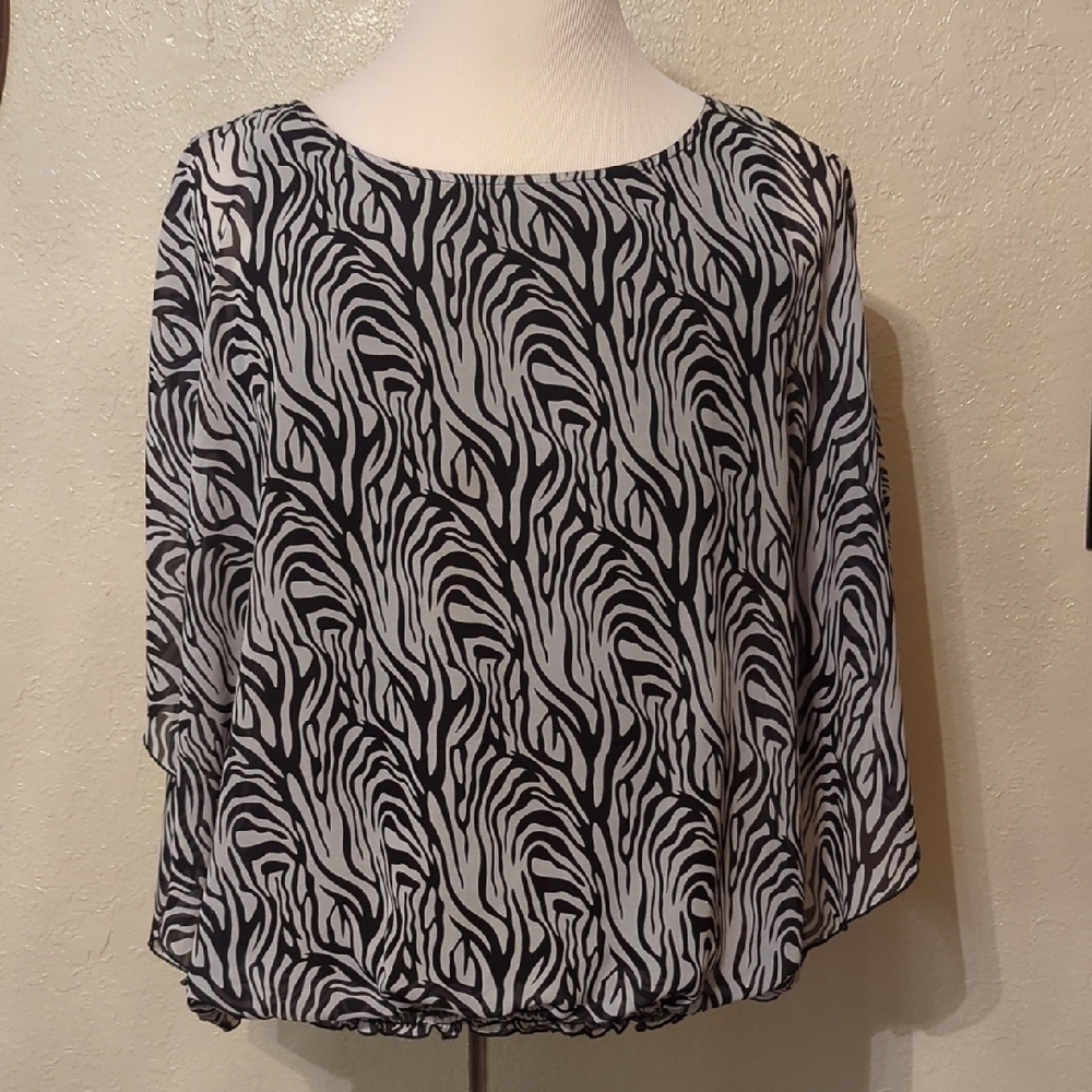 Aqua Blu Black and White Boxy Women's Blouse 1X